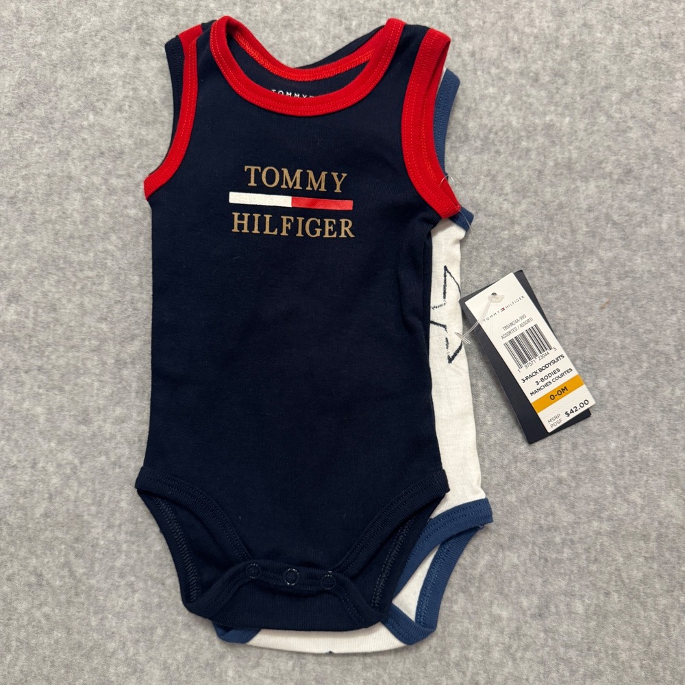 Tommy‎ Hilfiger Baby 3-Pack Sleeveless Bodysuits Red White Navy 0-3 Months NWT